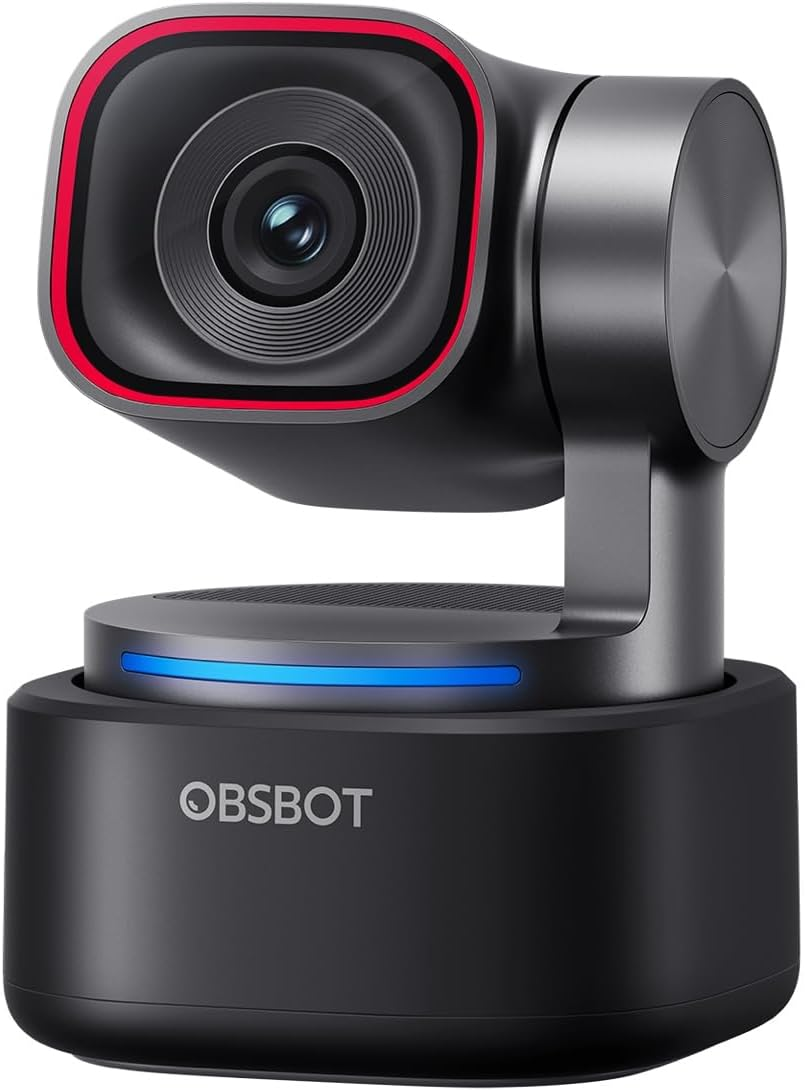 OBSBOT Tiny 3 AI-Powered Spatial Audio 4K Webcam, AI Tracking PTZ Camera with 1/1.28" Sensor, Tri-Mic, Voice & Gesture Control, 120FPS, HDR, Web Cam for PC, Laptop, Streaming, Meeting, Switch 2, etc.