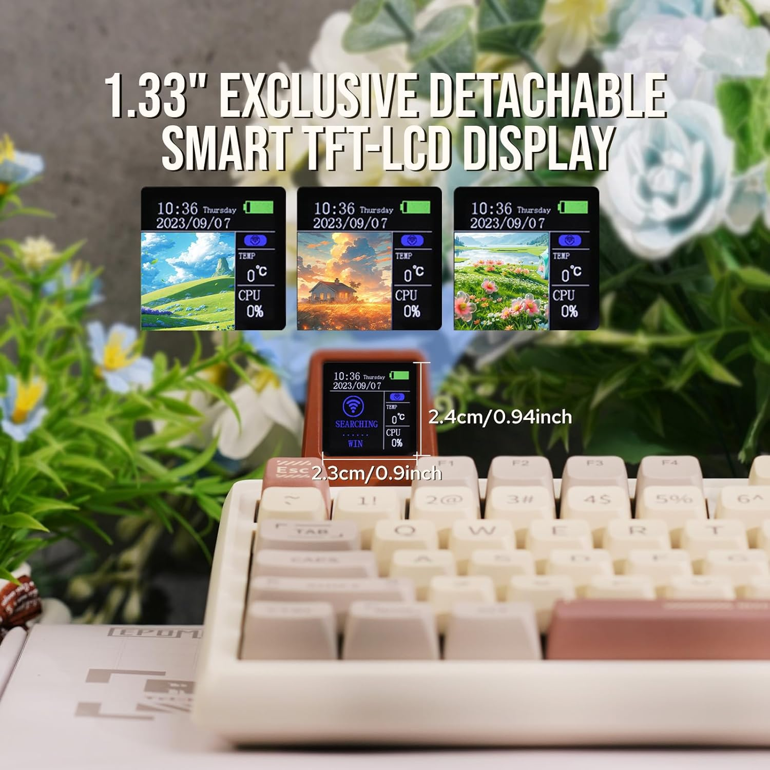 EPOMAKER RT100 Retro Gaming Keyboard with Display Screen, BT5.0/2.4G/USB-C, 97 Keys Gasket Custom Keyboard, Hot Swappable, RGB Backlit, with Knob for Win/Mac