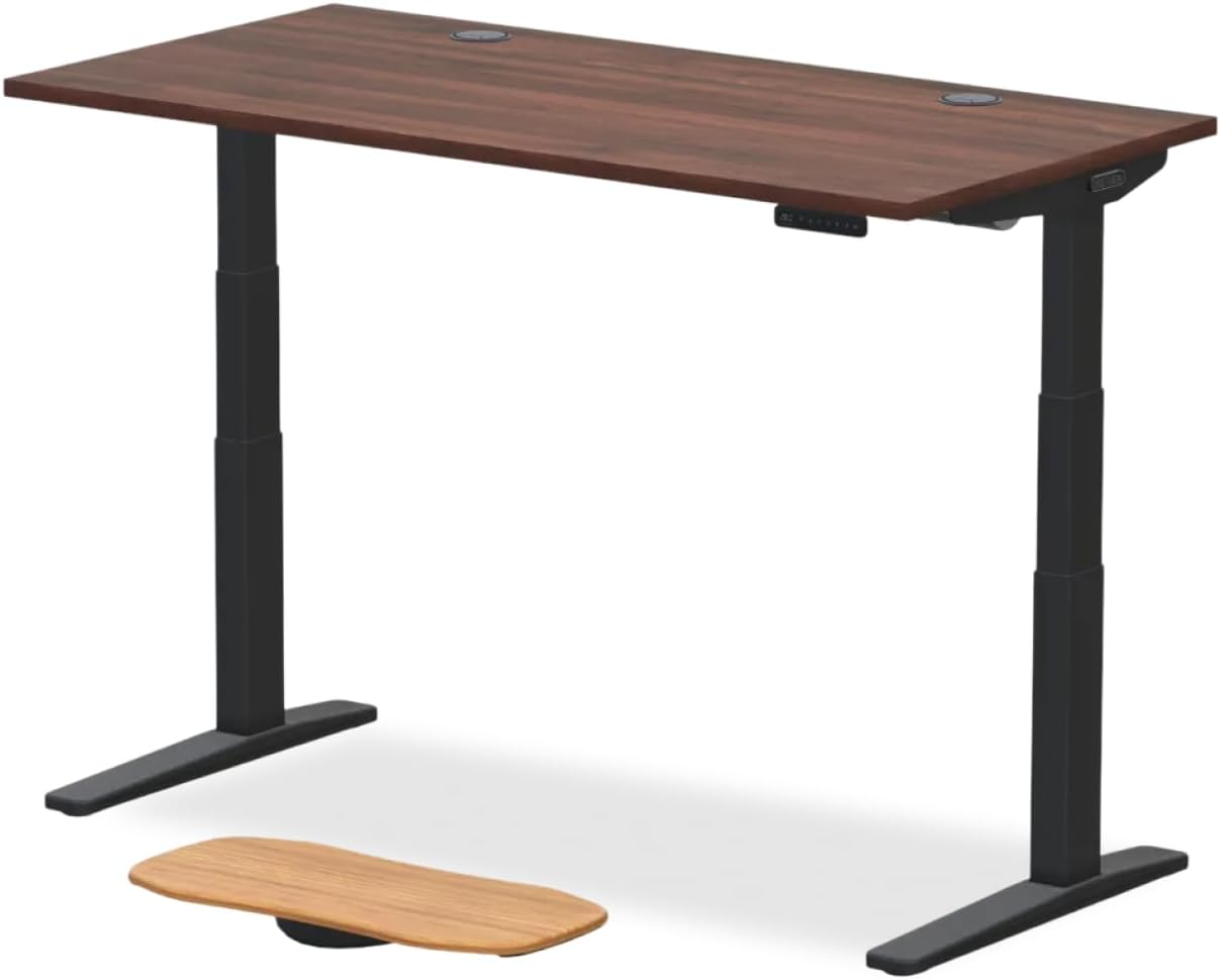 UPLIFTDESK V3 2-Leg Walnut Laminate Wood Standing Desk – Adjustable Height, Advanced 1-Touch Memory Keypad, Under Desk Cable Management, Wire Grommets & Rocker Board (Black C-Frame, 60 x 30 inch)
