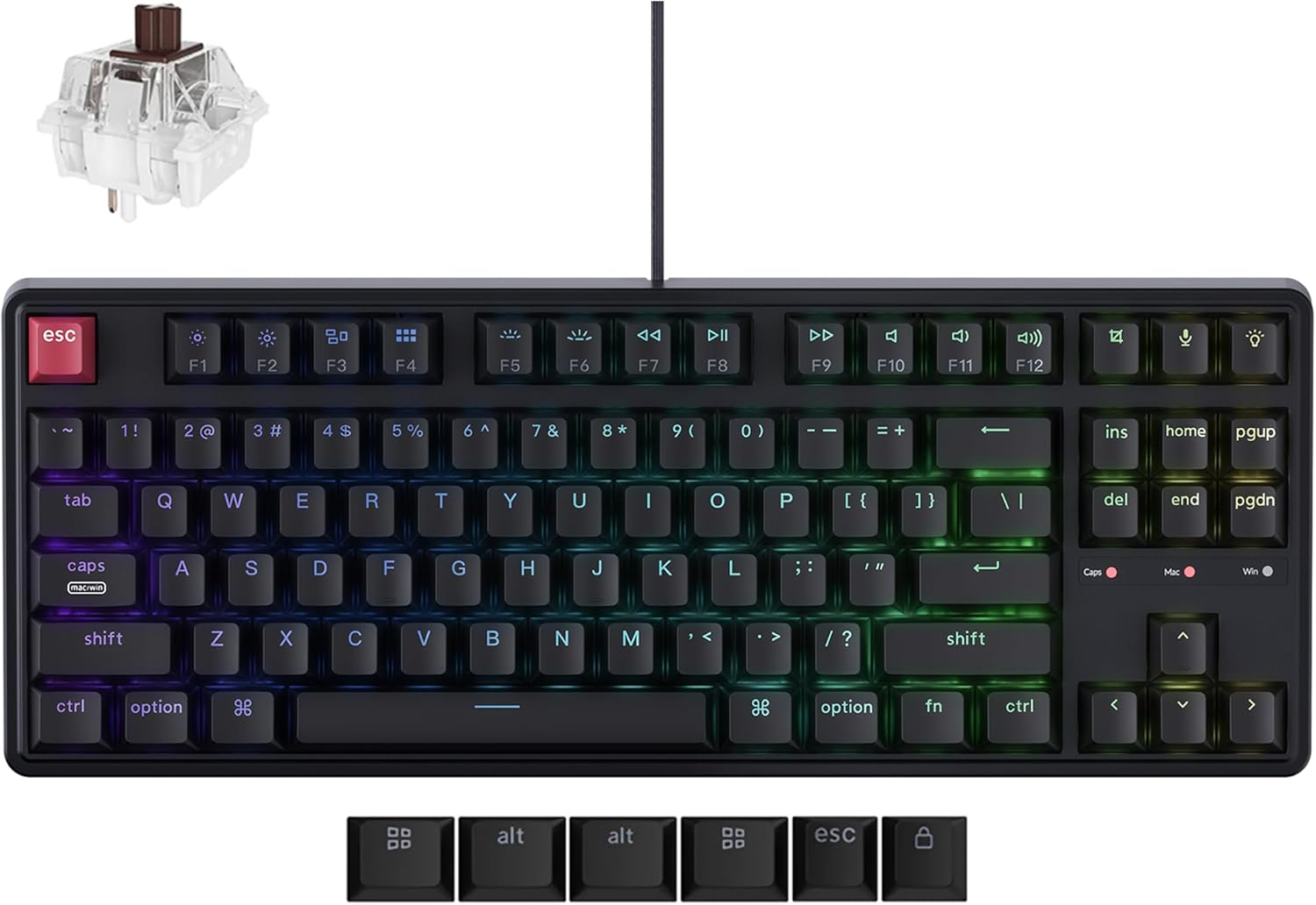 Keychron C3 Pro TKL 80% Wired Mechanical Keyboard, 8K Polling Rate, QMK/VIA Programmable, Hot-Swappable, RGB Backlit Shine-Through Keycaps, Super Brown Switch, for Windows/Mac