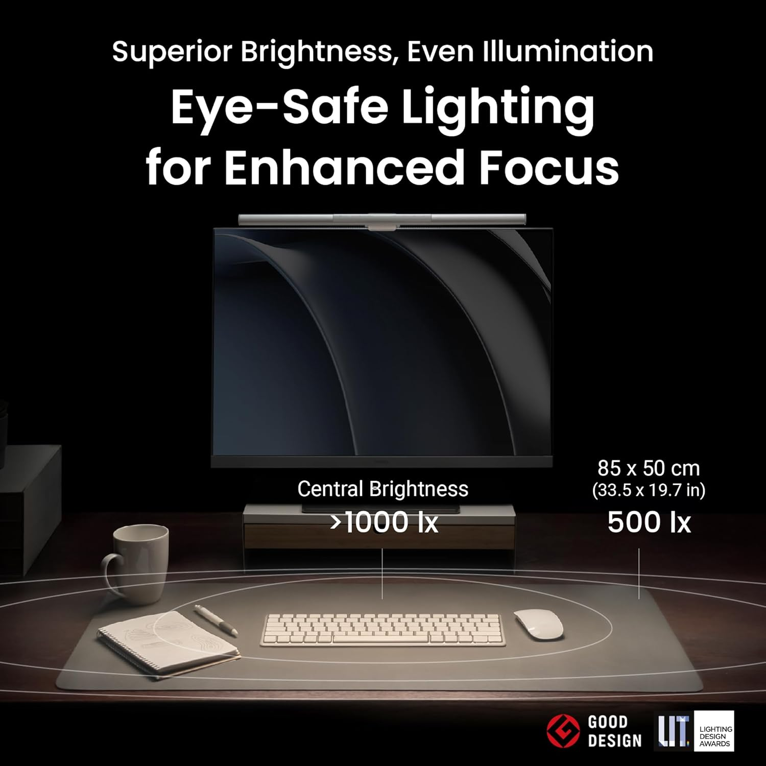 BenQ ScreenBar Pro LED Monitor Light Bar (Black) - Ultrawide Lighting, Motion Sensor, Adjustable Brightness/Color Temperature, Eye-Care USB-C Monitor lamp, No Glare, Curved Monitors, Monitor accessory