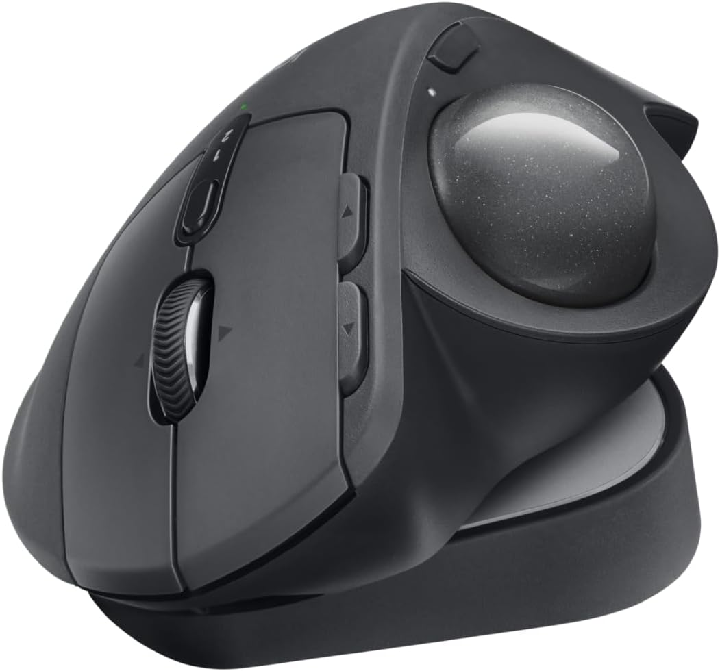 Logitech MX Ergo S Advanced Wireless Trackball Mouse, USB-C Rechargeable Wireless Ergonomic Mouse with Bluetooth and Encrypted Dongle