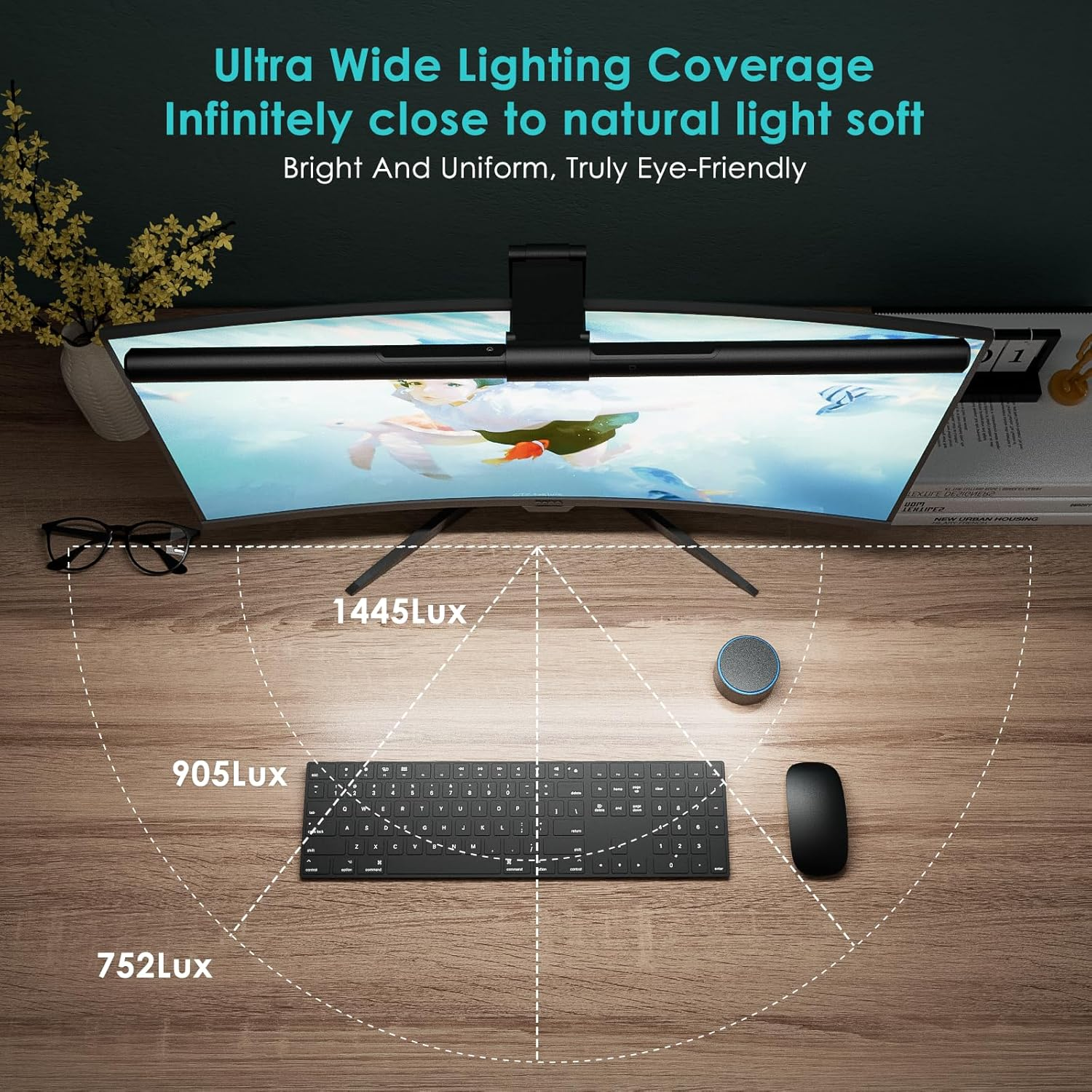 Quntis Monitor Light Bar PRO+ with Remote Control, Fit for Curved/Flat Monitor, Eye-Care USB Computer Lamp Dimmable Screen Light Bar with Auto-Dimming, No Glare Home Office Gaming Desk Lamp